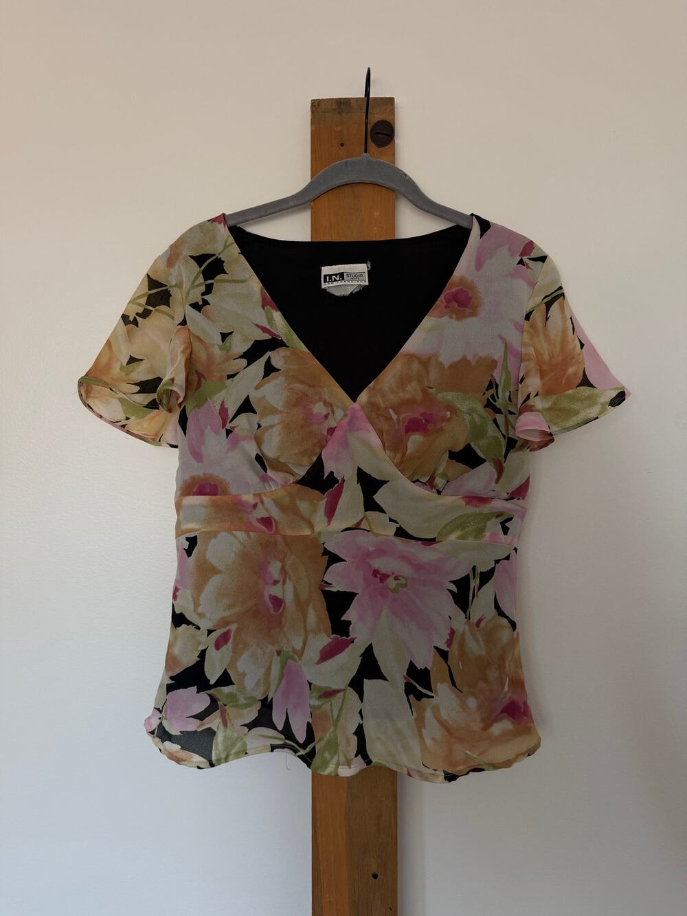 Vintage Y2K I.N. Studio Floral Blouse Petite Coquette Fairycore Empire Waist Top